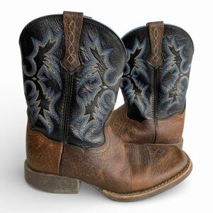 Ariat Tombstone Youth Leather Cowboy Western Boots Brown Blue Kids Boys Girls 2